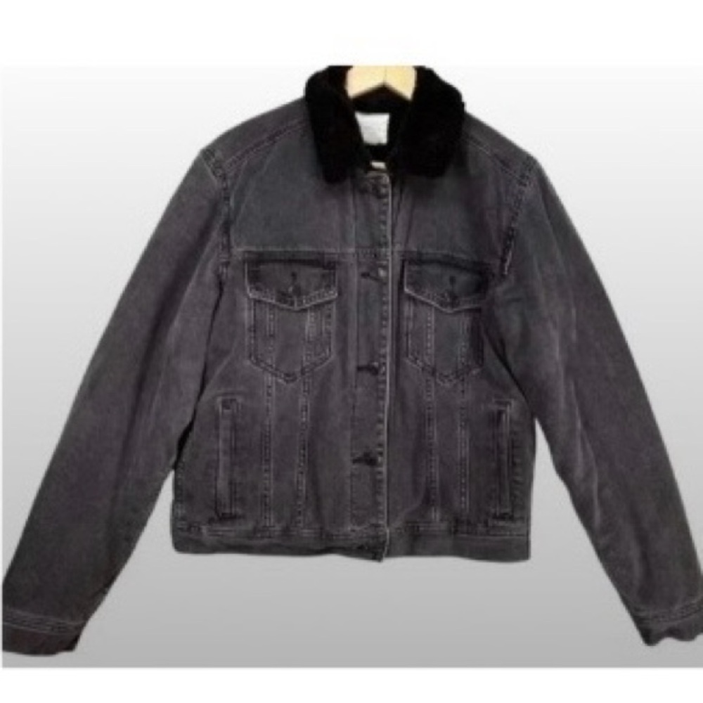 AEO 🦅 Black Sherpa Lined Denim Jacket - Picture 6 of 16